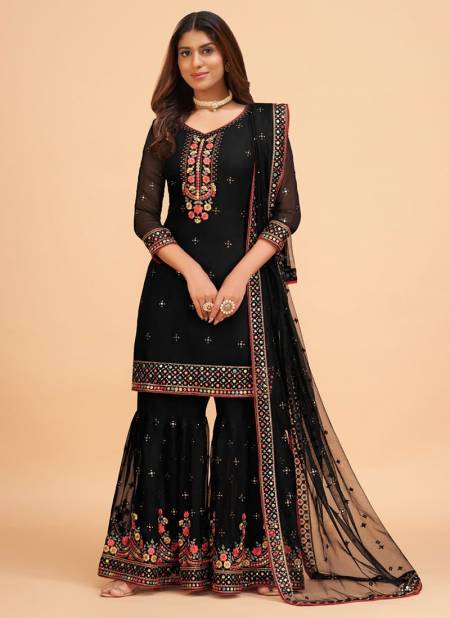 Black Colour Murad Vol 8 New Latest Designer Ethnic Wear Georgette Sharara Suit Collection 3021